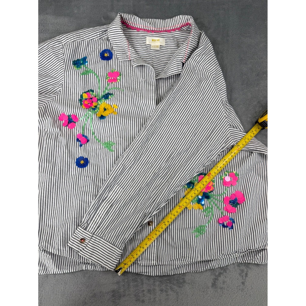 Maeve Anthropologie Embroidered Vertical Striped Button-Up Shirt  Boho Chic 14 - Picture 9 of 10